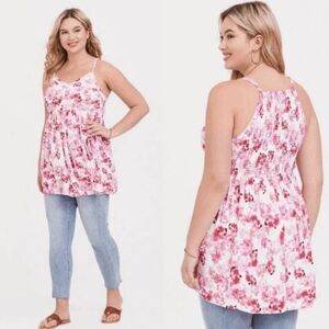 Torrid Smocked Challis Babydoll Cami Tunic Top
